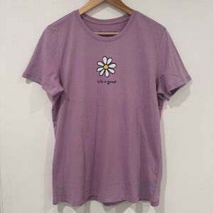 NEW Life Is Good Flower Crusher Purple Basic T-shirt Women’s Size Medium